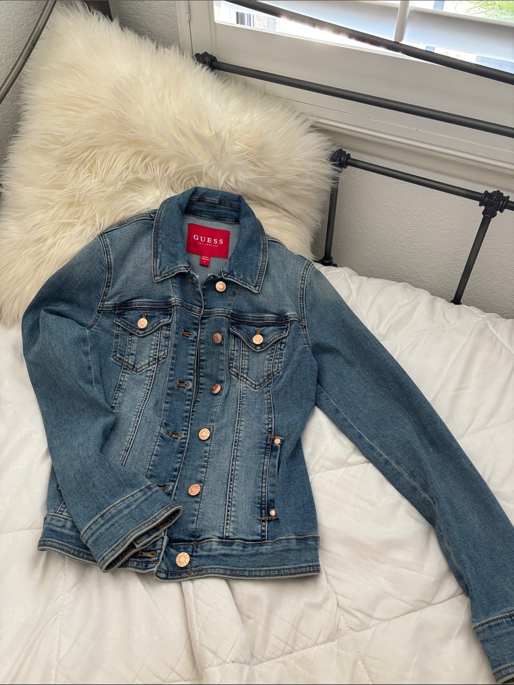 GUESS Medium Blue Denim Jacket with Copper Buttons